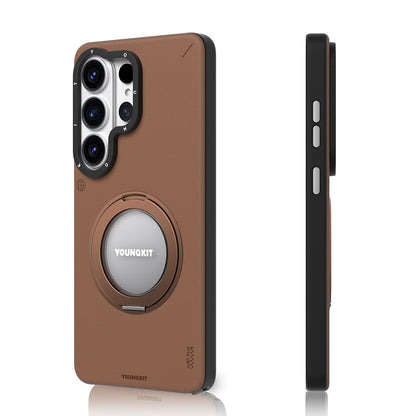 Galaxy S26 Ultra Kılıf M-safe Şarj Özellikli 360° Standlı Basit Mat Deri Desenli Youngkit Tech Leather Serisi Kapak - Görsel 3