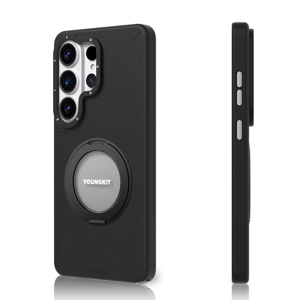Galaxy S26 Ultra Kılıf M-safe Şarj Özellikli 360° Standlı Basit Mat Deri Desenli Youngkit Tech Leather Serisi Kapak - Görsel 4