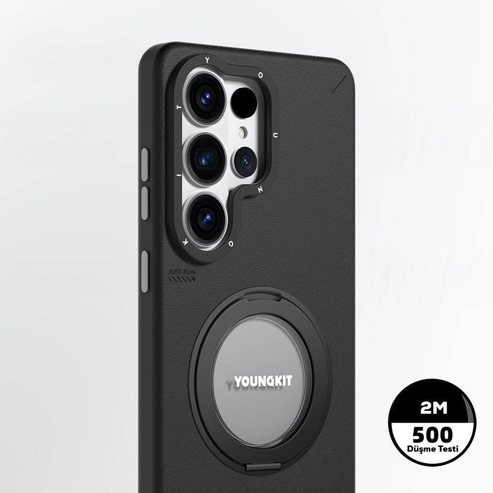Galaxy S26 Ultra Kılıf M-safe Şarj Özellikli 360° Standlı Basit Mat Deri Desenli Youngkit Tech Leather Serisi Kapak - Görsel 7
