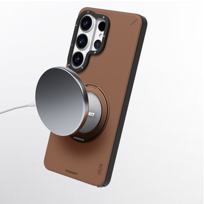 Galaxy S26 Ultra Kılıf M-safe Şarj Özellikli 360° Standlı Basit Mat Deri Desenli Youngkit Tech Leather Serisi Kapak - Görsel 8