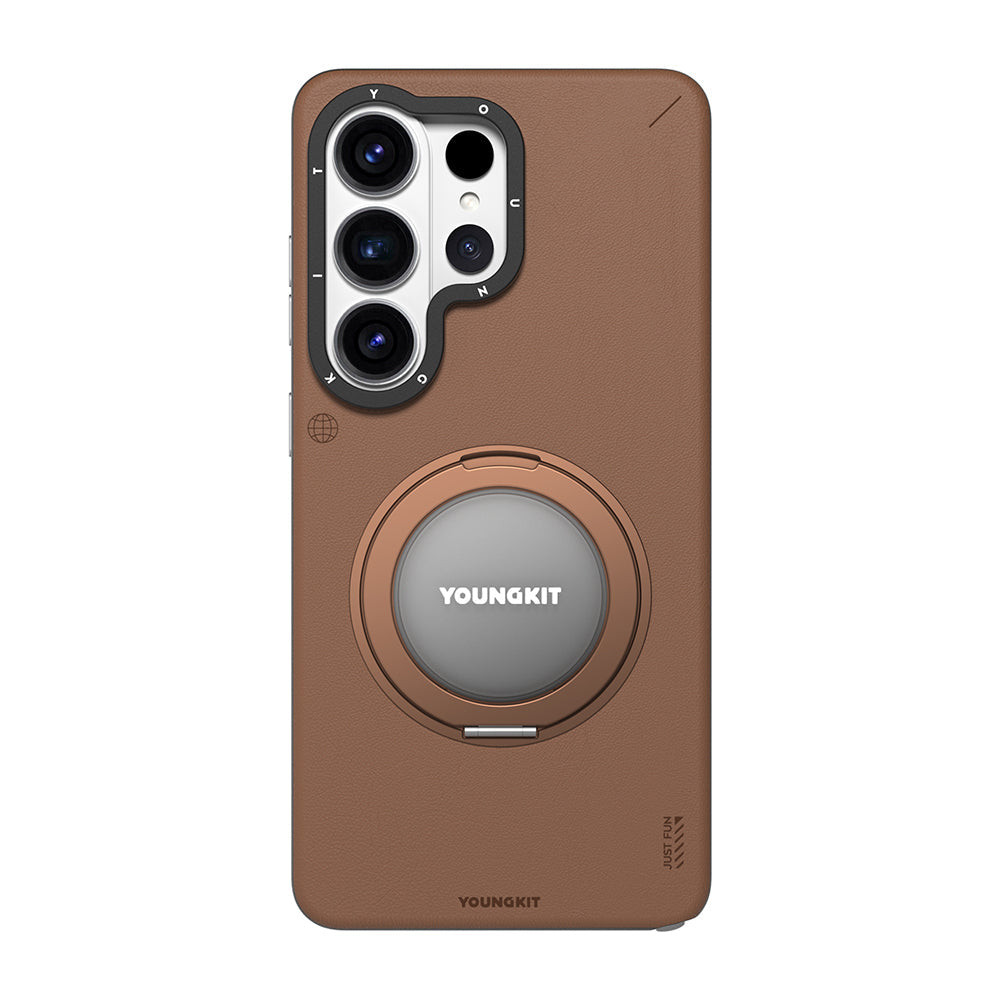 Galaxy S26 Ultra Kılıf M-safe Şarj Özellikli 360° Standlı Basit Mat Deri Desenli Youngkit Tech Leather Serisi Kapak - Görsel 12