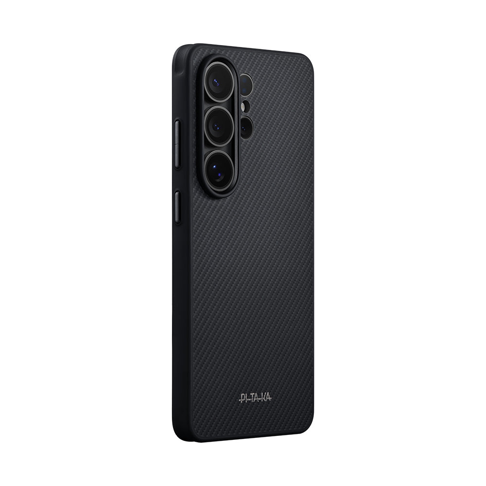 Galaxy S26 Ultra Kılıf M-safe Şarj Özellikli 600D Aramid Fiber Pitaka Cairn Serisi Black-Grey Twill Kapak - Görsel 4