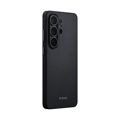 Galaxy S26 Ultra Kılıf M-safe Şarj Özellikli 600D Aramid Fiber Pitaka Cairn Serisi Black-Grey Twill Kapak - Görsel 4