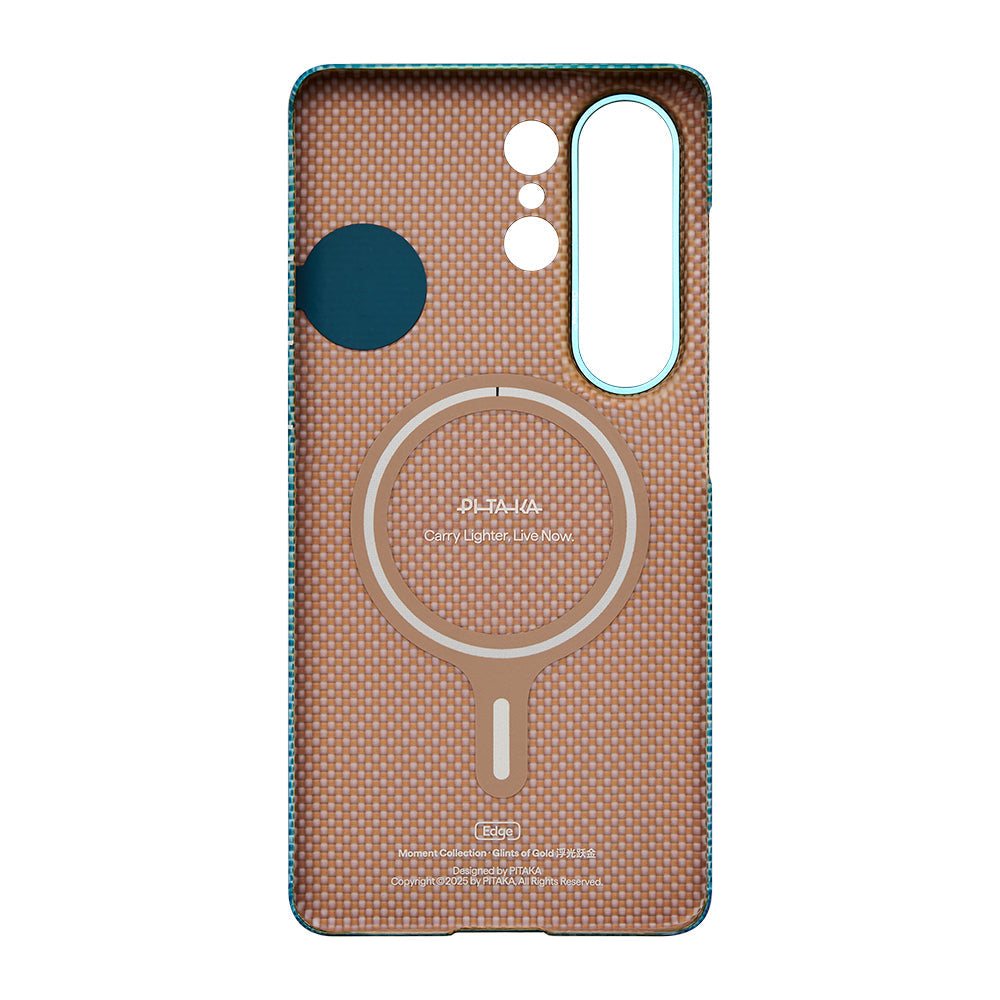 Galaxy S26 Ultra Kılıf M-safe Şarj Özellikli Aramid Fiber Pitaka Edge Serisi Glints of Gold Kapak - Görsel 4