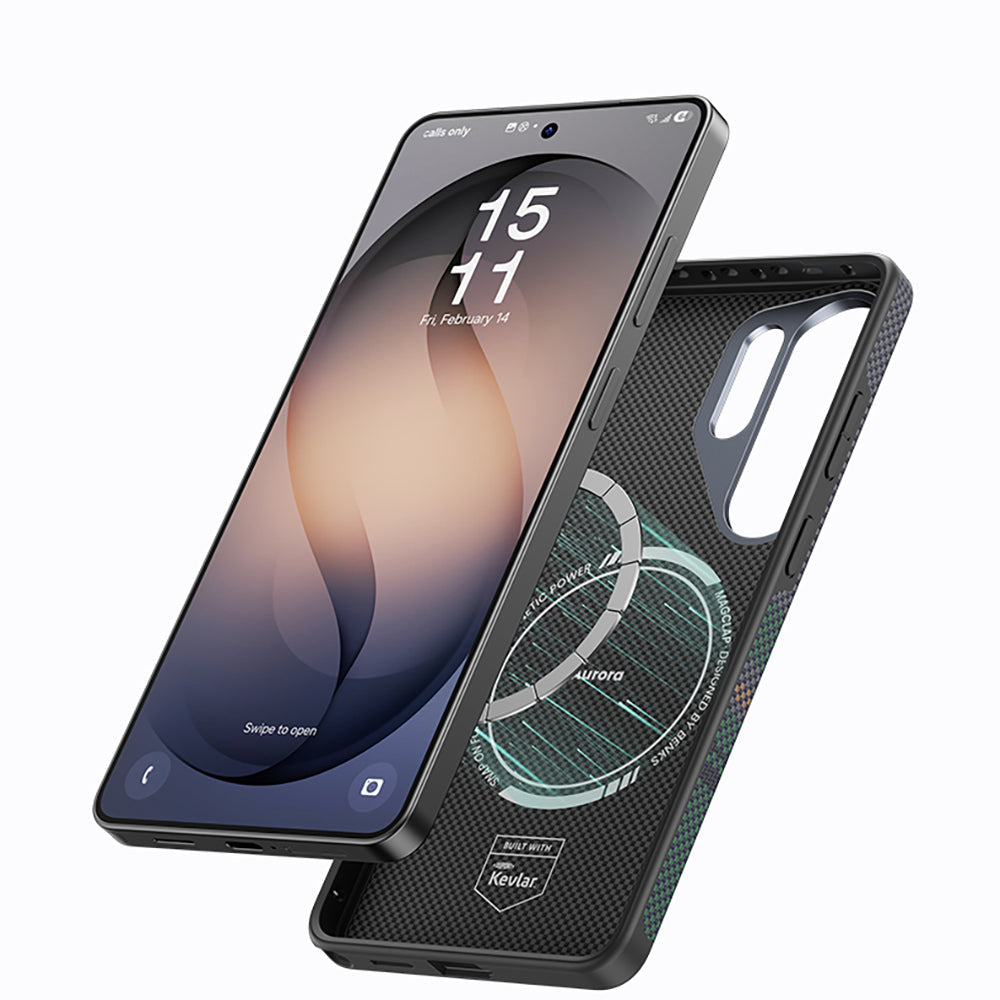Galaxy S26 Ultra Kılıf M-safe Şarj Özellikli Karbon Fiber Tasarımlı Benks Aurora ArmorPro Kevlar Kapak - Görsel 6