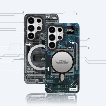 Galaxy S26 Ultra Kılıf M-safe Şarj Özellikli Youngkit 360 Derece Standlı Technology Serisi Kapak - Görsel 9