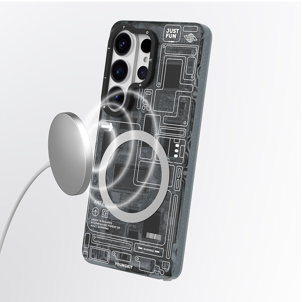 Galaxy S26 Ultra Kılıf M-safe Şarj Özellikli Youngkit 360 Derece Standlı Technology Serisi Kapak - Görsel 8