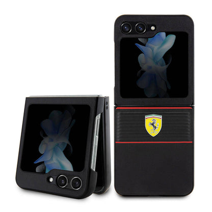 Galaxy Z Flip 5 Kılıf Ferrari Orjinal Lisanslı PU Deri Metal Logolu Multi Çizgili Kapak - Görsel 2