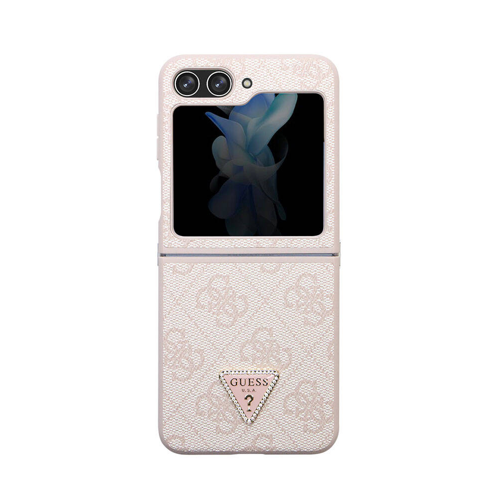 Galaxy Z Flip 5 Kılıf Guess Orjinal Lisanslı PU Deri Taşlı Üçgen Logo 4G Desenli Strass Kapak - Görsel 3