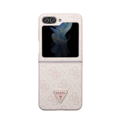Galaxy Z Flip 5 Kılıf Guess Orjinal Lisanslı PU Deri Taşlı Üçgen Logo 4G Desenli Strass Kapak - Görsel 3