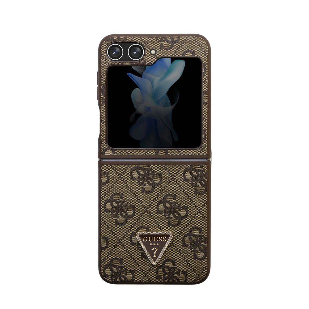 Galaxy Z Flip 5 Kılıf Guess Orjinal Lisanslı PU Deri Taşlı Üçgen Logo 4G Desenli Strass Kapak - Görsel 4