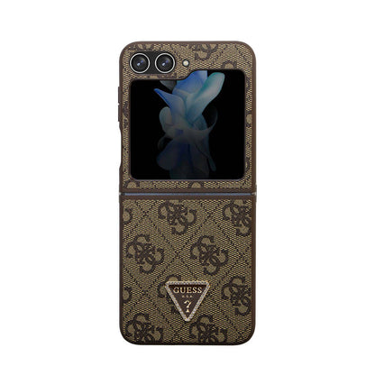 Galaxy Z Flip 5 Kılıf Guess Orjinal Lisanslı PU Deri Taşlı Üçgen Logo 4G Desenli Strass Kapak - Görsel 4