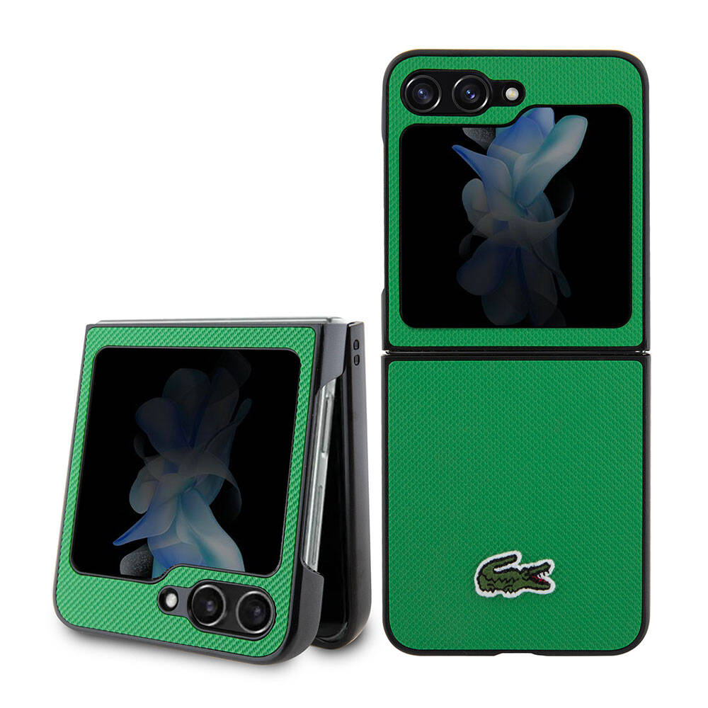 Galaxy Z Flip 5 Kılıf Lacoste Orjinal Lisanslı PU Pike Desenli Arka Yüzey İkonik Timsah Dokuma Logolu Kapak - Görsel 3