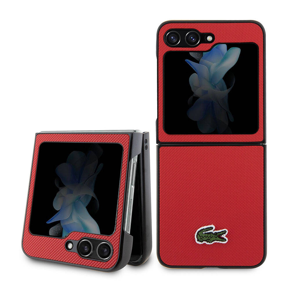 Galaxy Z Flip 5 Kılıf Lacoste Orjinal Lisanslı PU Pike Desenli Arka Yüzey İkonik Timsah Dokuma Logolu Kapak - Görsel 4
