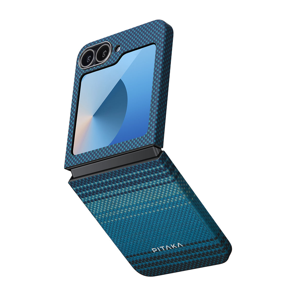 Galaxy Z Flip 6 Kılıf M-safe Şarj Özellikli Aramid Fiber Pitaka Tactile Woven Sunset-Moonrise Serisi Moonrise Kapak - Görsel 2