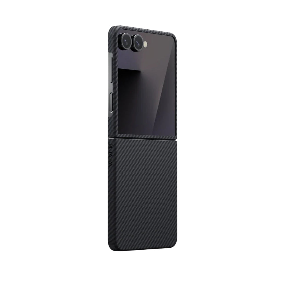 Galaxy Z Flip 7 Kılıf M-safe Şarj Özellikli 600D Aramid Fiber Pitaka Ultra-Slim Classic Serisi Black-Grey Twill Kapak - Görsel 2