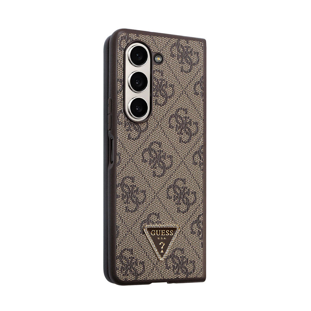 Galaxy Z Fold 5 Kılıf Guess Orjinal Lisanslı PU Deri Taşlı Üçgen Logo 4G Desenli Strass Kapak - Görsel 4