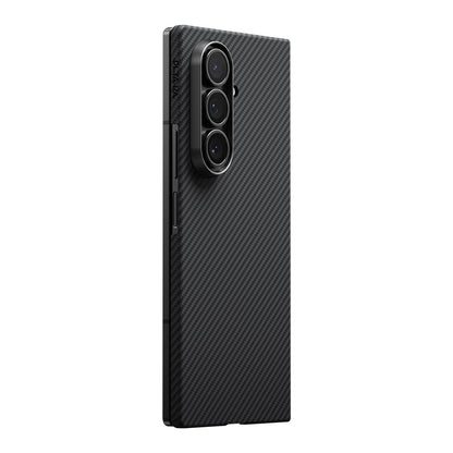 Galaxy Z Fold 7 Kılıf M-safe Şarj Özellikli 600D Aramid Fiber Pitaka Ultra-Slim Classic Serisi Black-Grey Twill Kapak