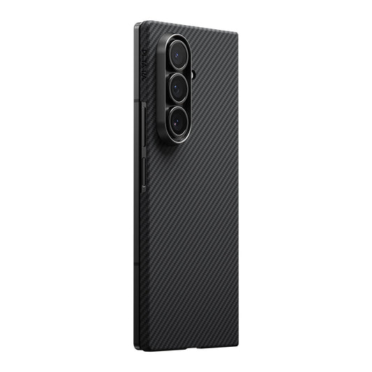 Galaxy Z Fold 7 Kılıf M-safe Şarj Özellikli 600D Aramid Fiber Pitaka Ultra-Slim Classic Serisi Black-Grey Twill Kapak