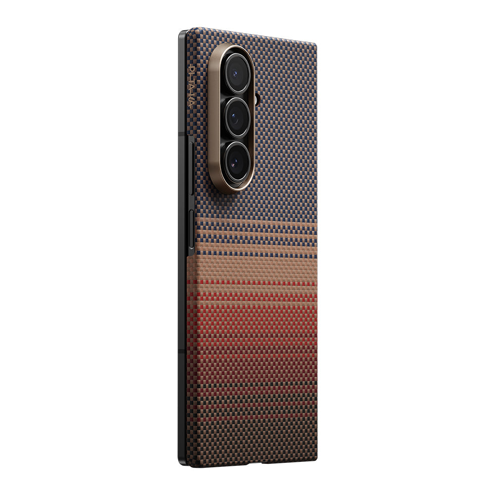 Galaxy Z Fold 7 Kılıf M-safe Şarj Özellikli Aramid Fiber Pitaka Tactile Woven Sunset-Moonrise Serisi Kapak - Görsel 3