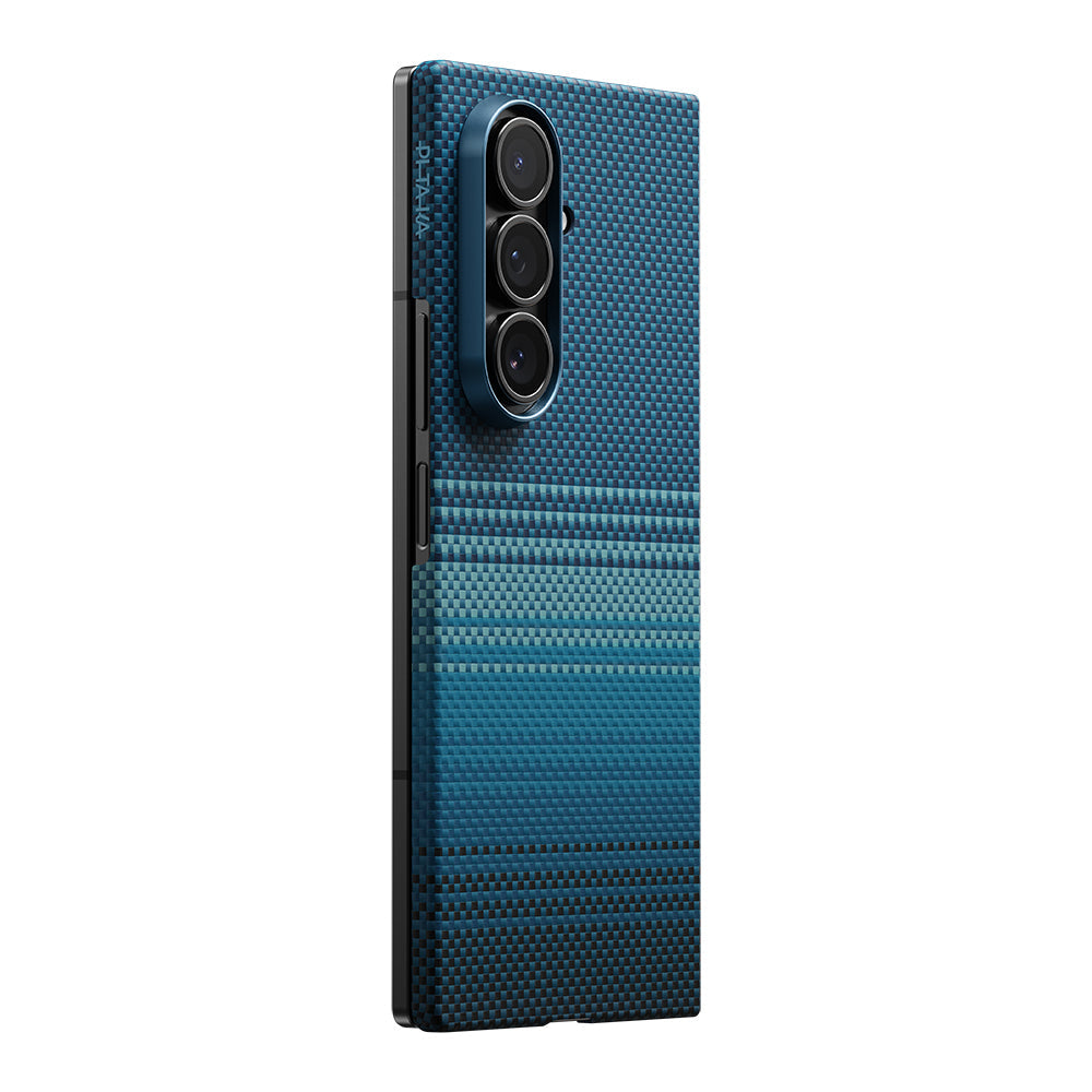 Galaxy Z Fold 7 Kılıf M-safe Şarj Özellikli Aramid Fiber Pitaka Tactile Woven Sunset-Moonrise Serisi Kapak - Görsel 2