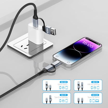 Go Des GD-UC809 4in1 PD Çoklu USB-A + Type-C to Type-C + Lightning Şarj ve Data Kablosu 100W 120cm