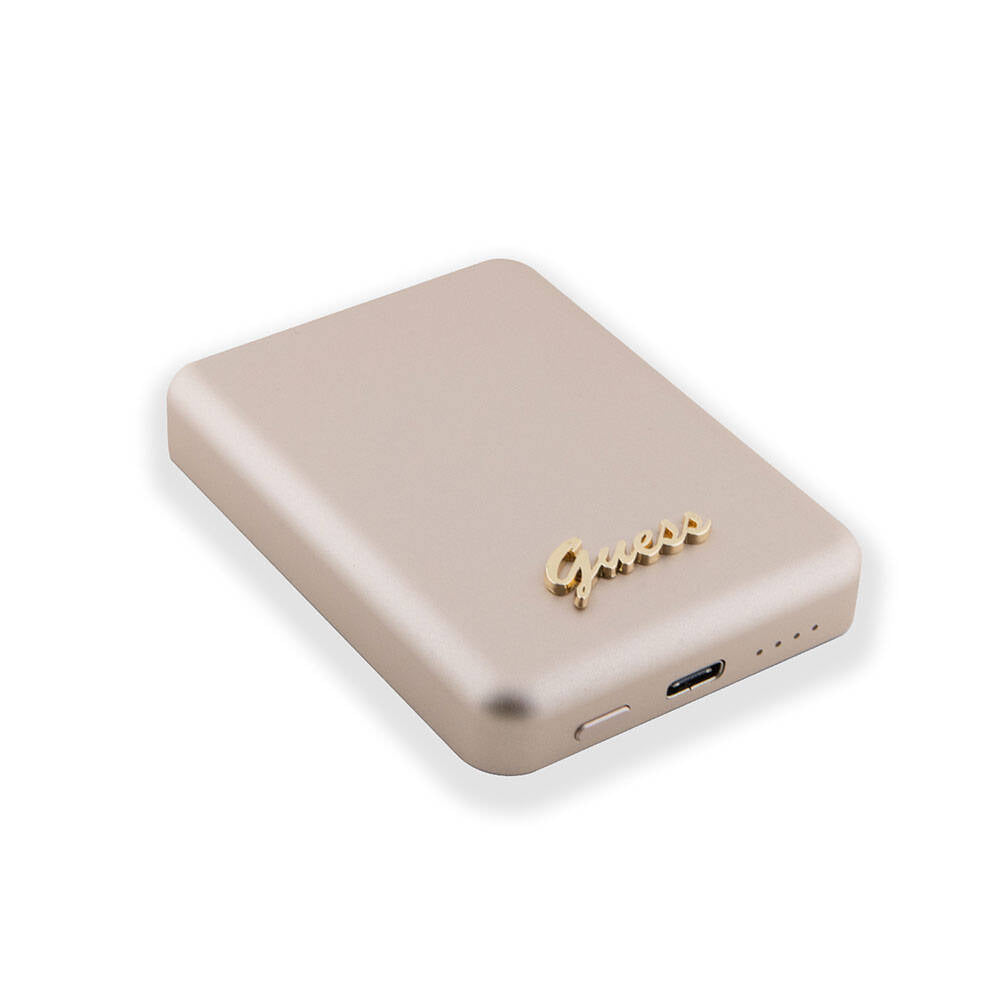 Guess Orijinal Lisanslı M-safe Şarj Özellikli Metal Yazı Logolu Powerbank 5000mAh 15W