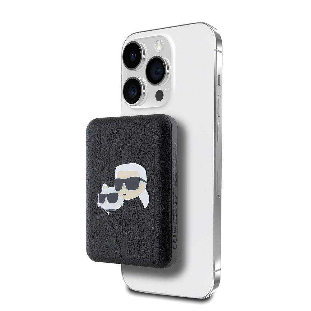 Karl Lagerfeld Orijinal Lisanslı M-safe Şarj Özellikli Led Işık Göstergeli Metal Logolu PU Deri Powerbank 5000mAh