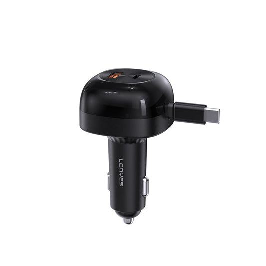 Lenyes CA59 Type-C Kablolu Hızlı Şarj Özellikli Type-C + USB-A Portlu Araç Şarj Aleti PD 60W