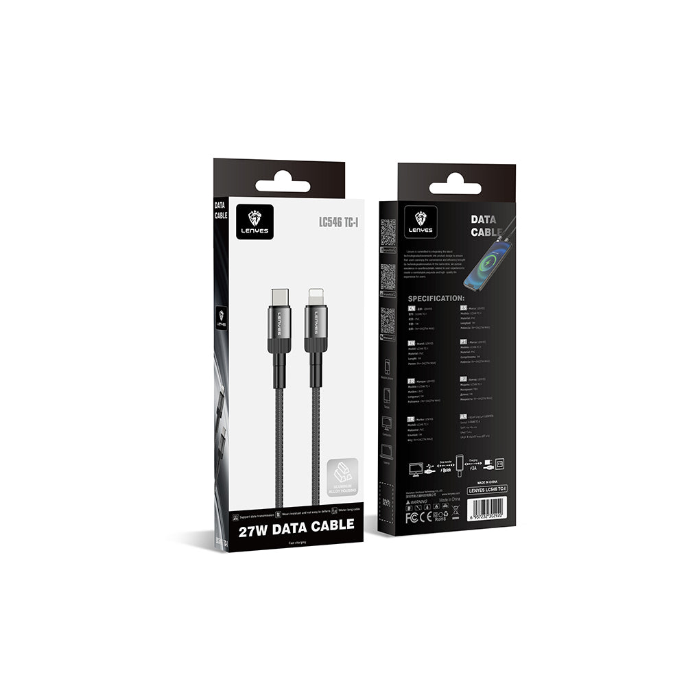 Lenyes LC546 Type-C to Lightning Örgü Tasarımlı Hızlı Şarj Özellikli Data ve Şarj Kablosu 27W 1M