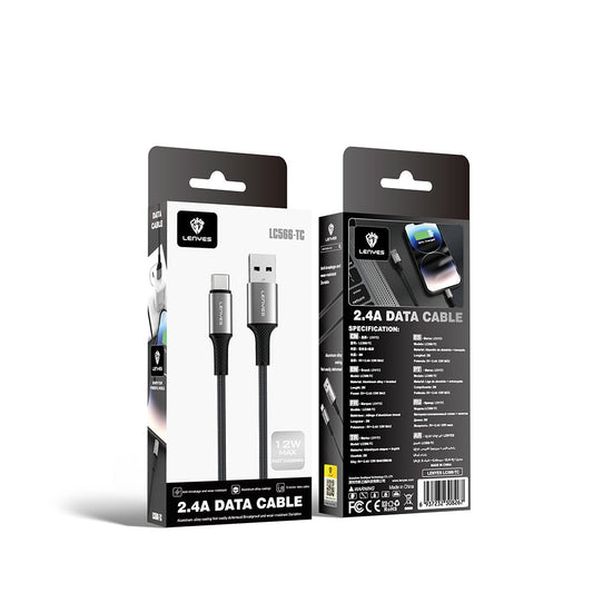 Lenyes LC566 USB-A to Type-C Örgü Tasarımlı Hızlı Şarj Özellikli Data ve Şarj Kablosu 12W 2M