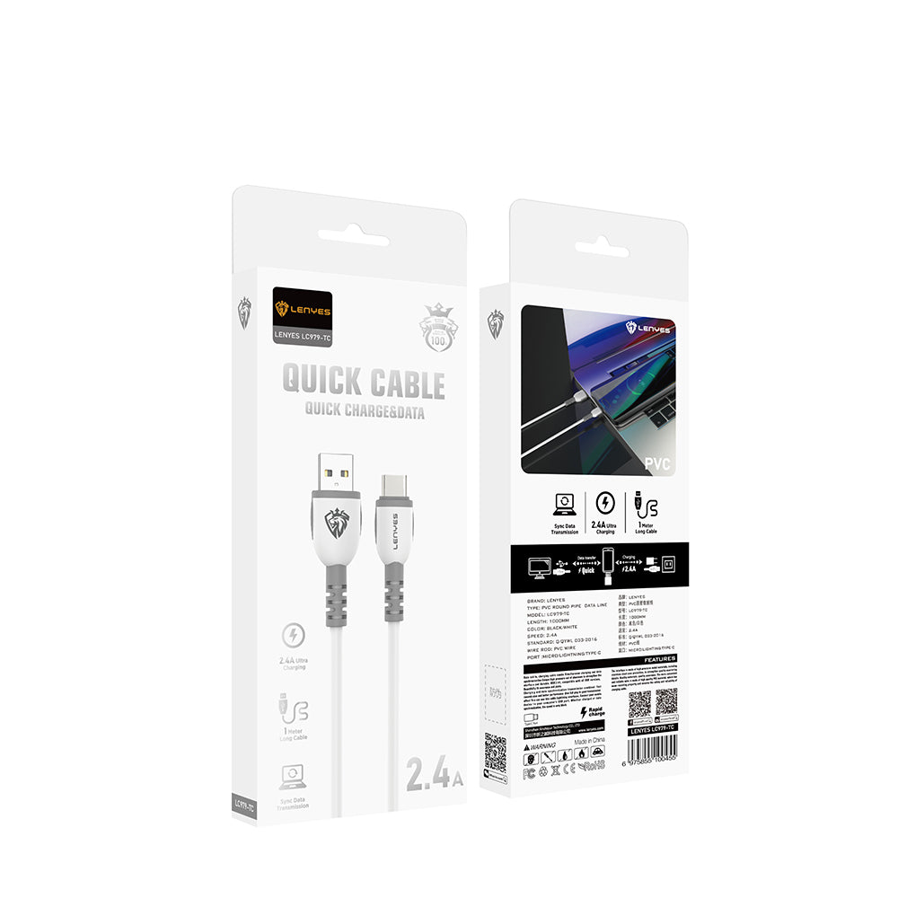 Lenyes LC979 USB-A to Type-C Hızlı Şarj Özellikli Data ve Şarj Kablosu 2.4A 1M