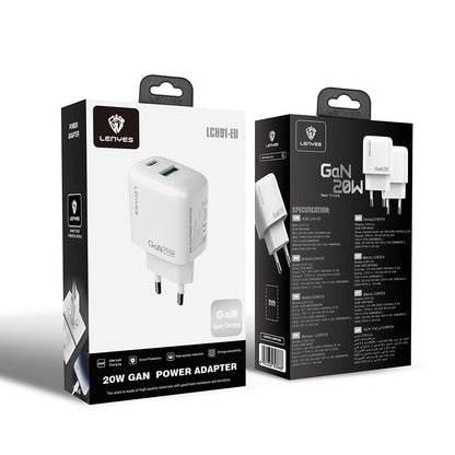 Lenyes LCH91 Type-C ve USB GaN Teknolojili PD Hızlı Şarj Özellikli Şarj Başlığı 20W