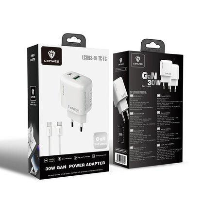 Lenyes LCH93-TC-TC Type-C to Type-C GaN Teknolojili PD ve USB Hızlı Şarj Özellikli Şarj Seti 30W