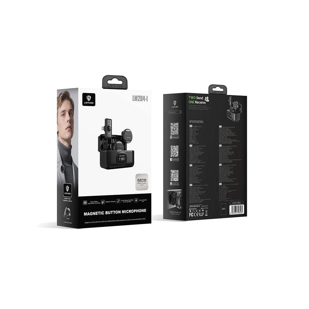Lenyes LM204-L Type-C Şarj Portlu Akıllı Gürültü Engelleyicili Lightning Bağlantılı Kablosuz Yaka Mikrofonu
