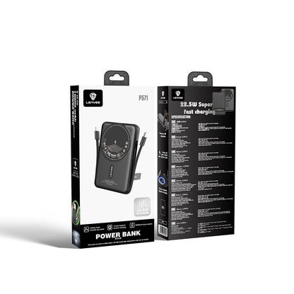Lenyes P571 PD 22.5W Standlı M-safe Şarj Özellikli Type-C ve Lightning Kablolu Powerbank 15W 10000mAh