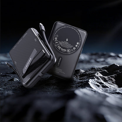 Lenyes P571 PD 22.5W Standlı M-safe Şarj Özellikli Type-C ve Lightning Kablolu Powerbank 15W 10000mAh