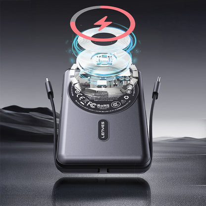 Lenyes P571 PD 22.5W Standlı M-safe Şarj Özellikli Type-C ve Lightning Kablolu Powerbank 15W 10000mAh