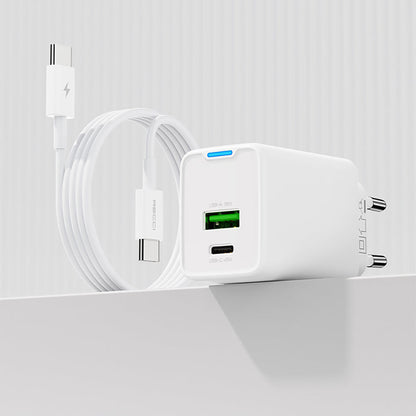 Recci RC108E GaN Teknolojili Hızlı Şarj Başlığı Type-C to Type-C PD 45W Kablolu Şarj Seti