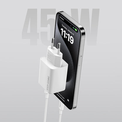 Recci RC108E GaN Teknolojili Hızlı Şarj Başlığı Type-C to Type-C PD 45W Kablolu Şarj Seti