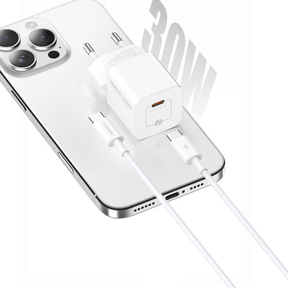 Recci RC77E GaN Teknolojili Hızlı Şarj Başlığı Type-C to Type-C PD 30W Kablolu Şarj Seti