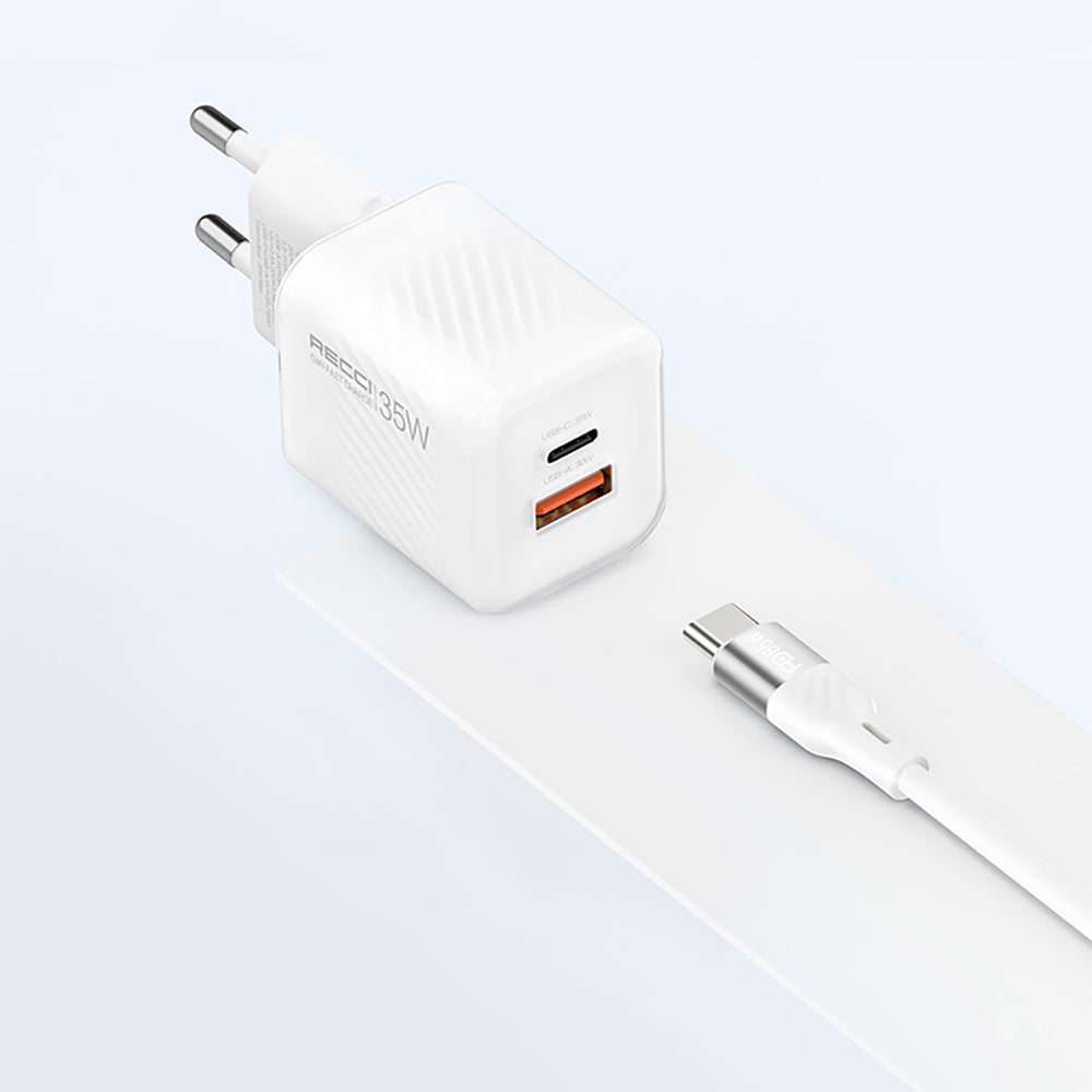 Recci RC83ECC GaN Teknolojili Hızlı Şarj Başlığı USB-A to Type-C PD 35W Kablolu Şarj Seti