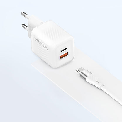 Recci RC83ECC GaN Teknolojili Hızlı Şarj Başlığı USB-A to Type-C PD 35W Kablolu Şarj Seti