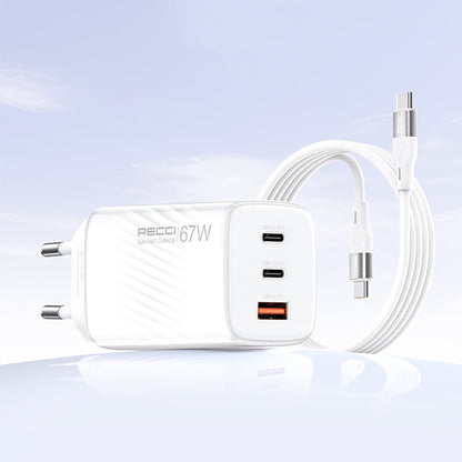 Recci RC85E GaN Teknolojili Hızlı Şarj Başlığı USB-A to Type-C PD 67W Kablolu Şarj Seti