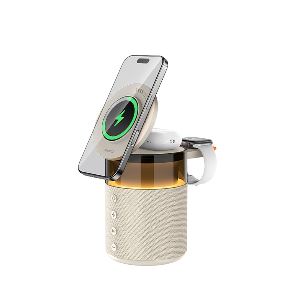 Recci RCW-51 Kablosuz Şarj Standı Ambiyans Işıklı Bluetooth Speaker Hoparlör Özellikli