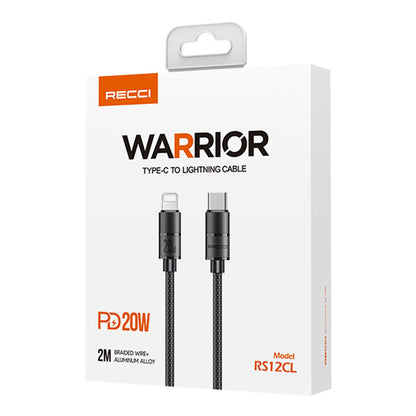 Recci RS12CL Warrior Serisi 20W Hızlı Şarj Özellikli Type-C To Lightning PD Kablo 2M
