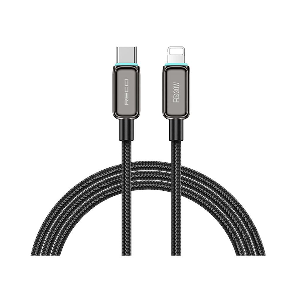 Recci RS42CL Lamp Display Serisi Type-C to Lightning PD 30W Hızlı Şarj Özellikli Data ve Şarj Kablosu 1.5M