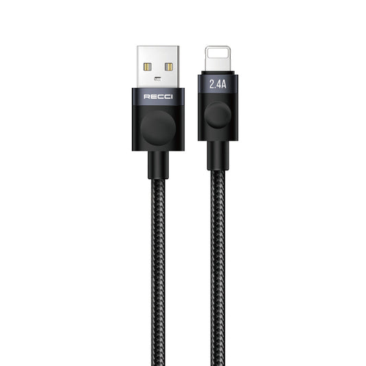 Recci RS50L USB-A to Lightning Örgü Tasarımlı Hızlı Şarj Özellikli Data ve Şarj Kablosu 1M
