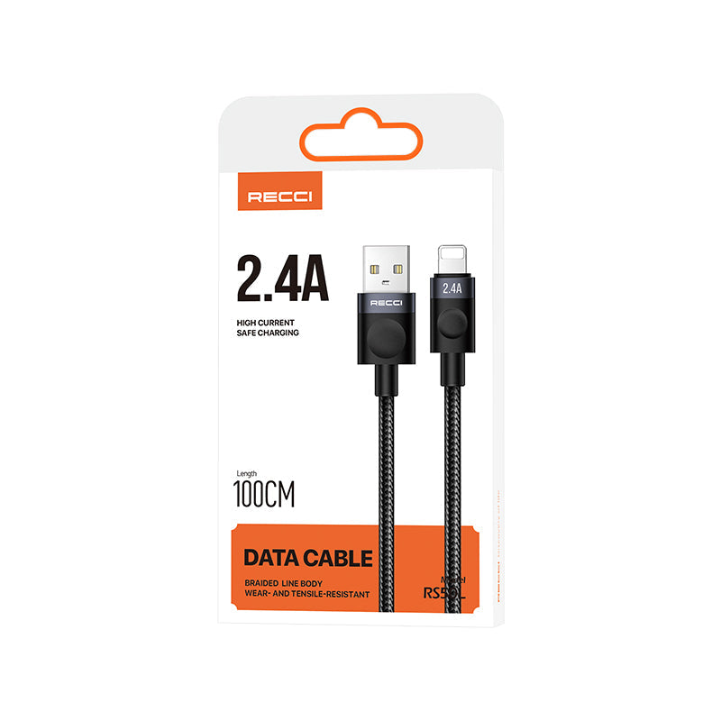Recci RS50L USB-A to Lightning Örgü Tasarımlı Hızlı Şarj Özellikli Data ve Şarj Kablosu 1M