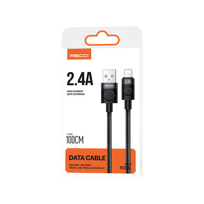 Recci RS50L USB-A to Lightning Örgü Tasarımlı Hızlı Şarj Özellikli Data ve Şarj Kablosu 1M